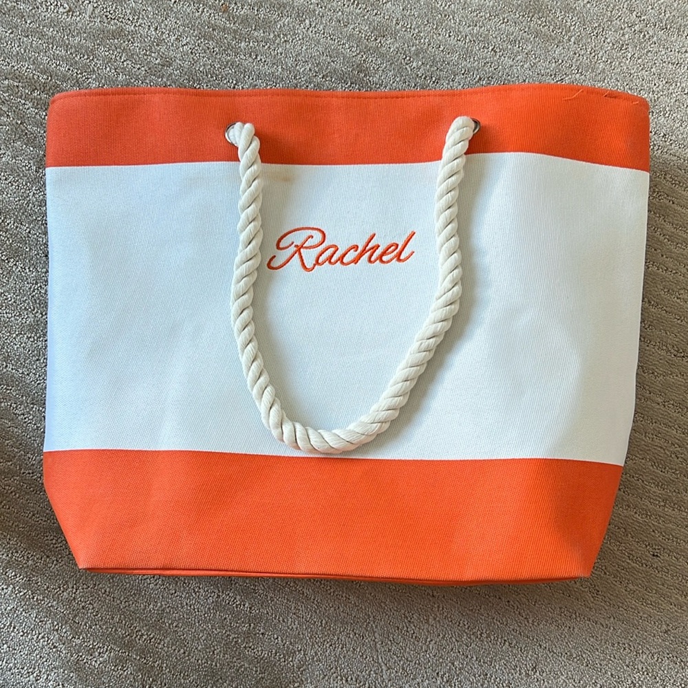 Large Personalized “Rachel” Monogram Nautical Rope Beach Tote Bag